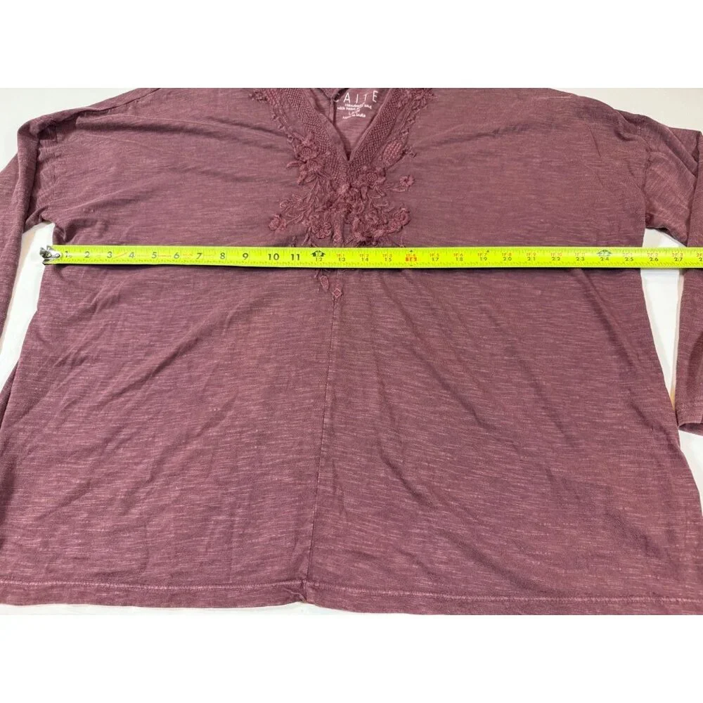Caite Boho Style Burgundy Embroidered Long Sleeve Top 100% Cotton L (bin ii95) - Picture 2 of 8